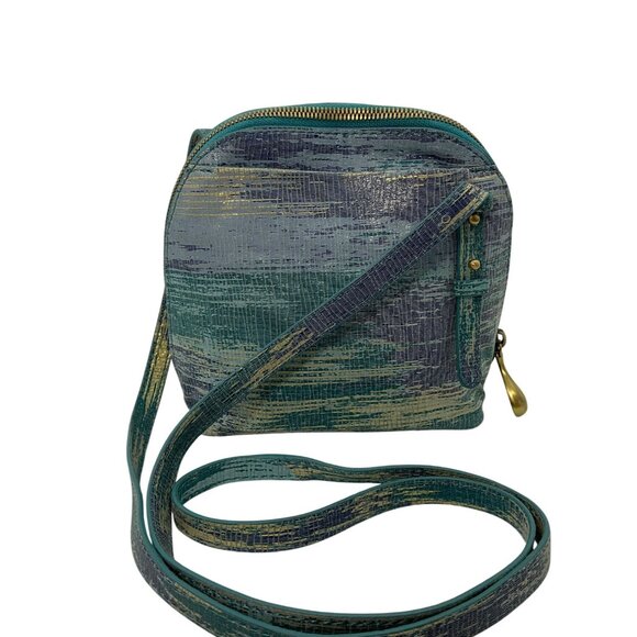 HOBO Crossbody Bag Nash Cracked Glass Leather Moody Blues Teal Boho Coastal - Picture 1 of 15
